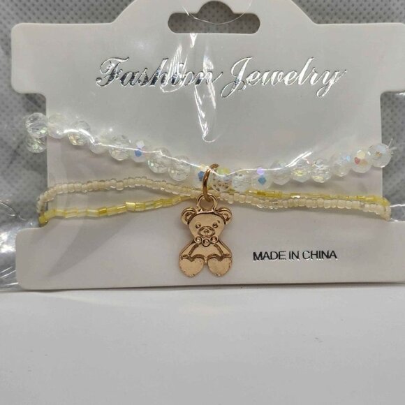 NEW Fashion Jewelry Gold Teddy Bear with three stretchy bracelet - Picture 2 of 3